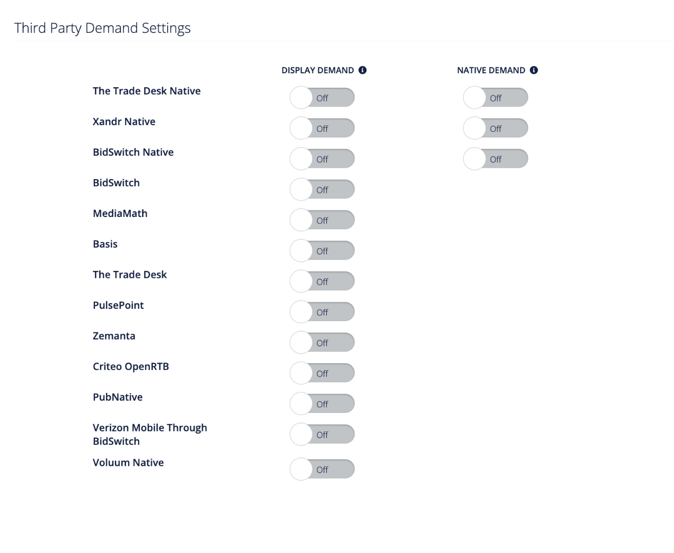 3rd party demand settings